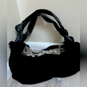 Jana Feifer New Black Velvet Handbag with Silver Mesh